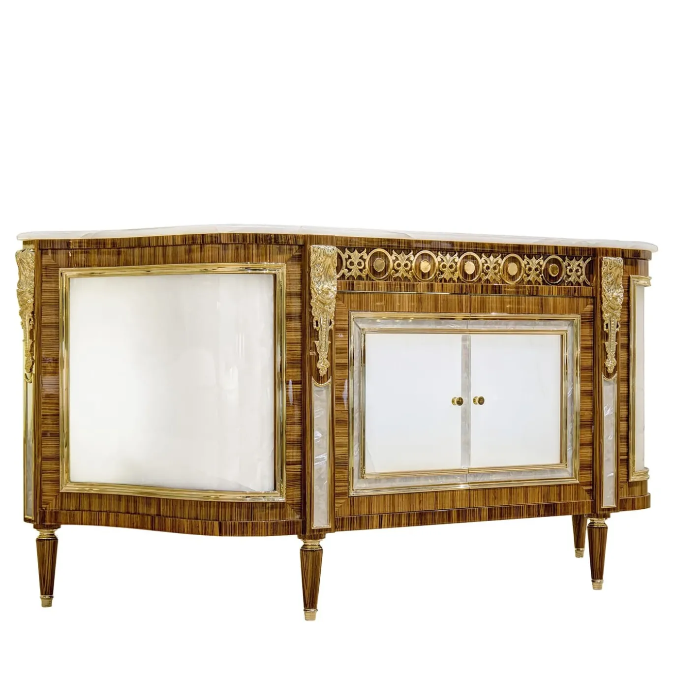 CREDENZA IN LEGNO DI ZEBRANO CON ONICE E MADRE PERLA