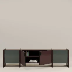 Credenza in legno verde e rosso di Tokyo