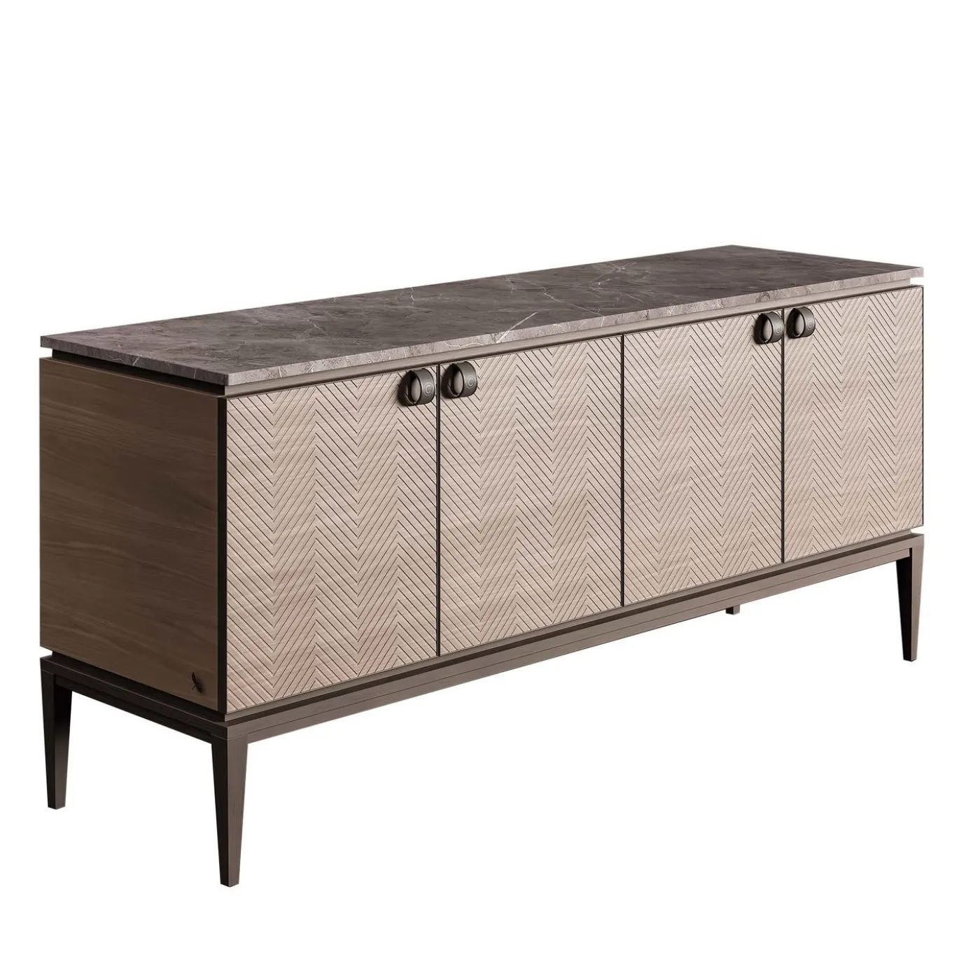 Credenza in marmo con impiallacciatura incisa