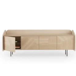 Credenza INTARSIO cipria lucido con scocca in rovere naturale intarsiata a mano