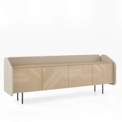 Credenza INTARSIO laccata marmorino con scocca in rovere naturale intarsiata a mano