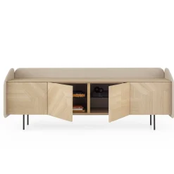 Credenza INTARSIO laccata marmorino con scocca in rovere naturale intarsiata a mano