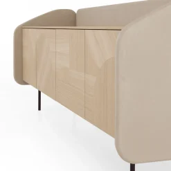 Credenza INTARSIO laccata marmorino con scocca in rovere naturale intarsiata a mano