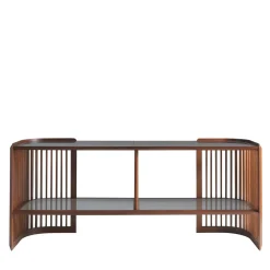 Credenza Iroko con ripiani in cristallo