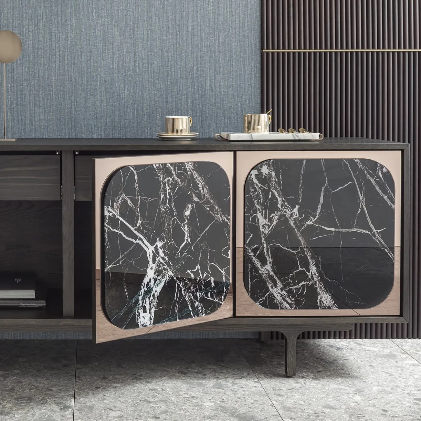 Credenza Margarette a 4 ante effetto marmo Breccia Imperiale