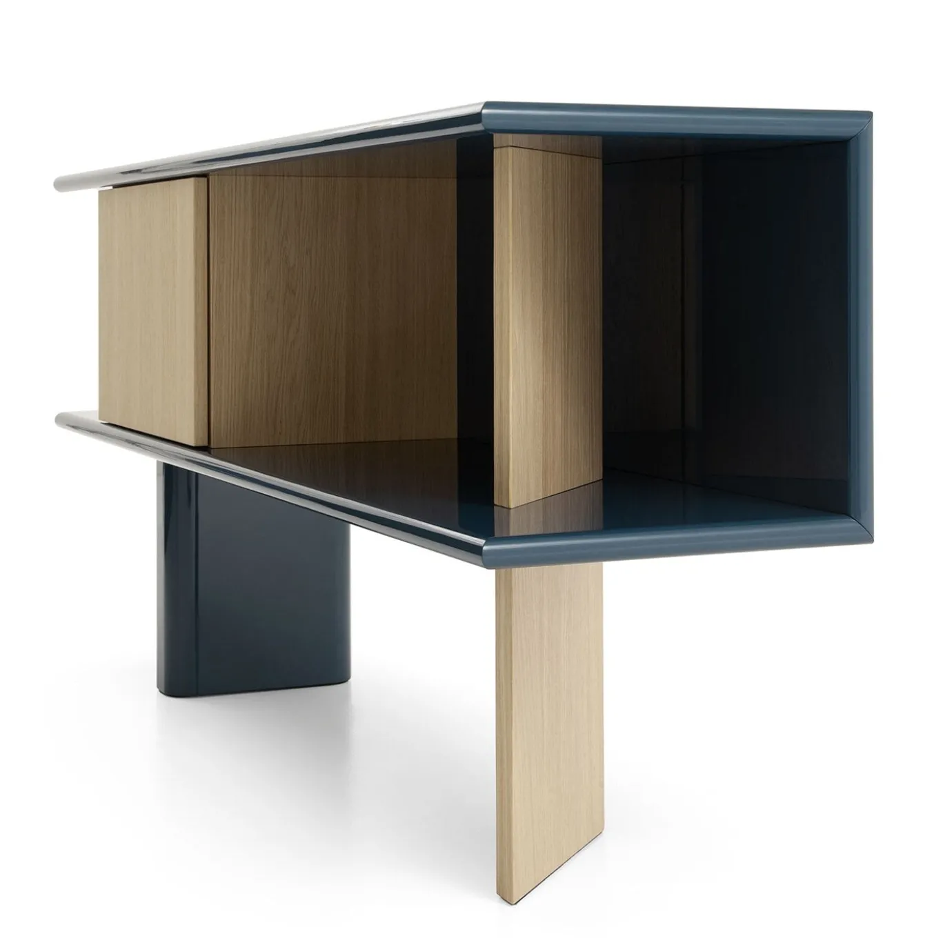 Credenza media Living in rovere naturale e blu lucido