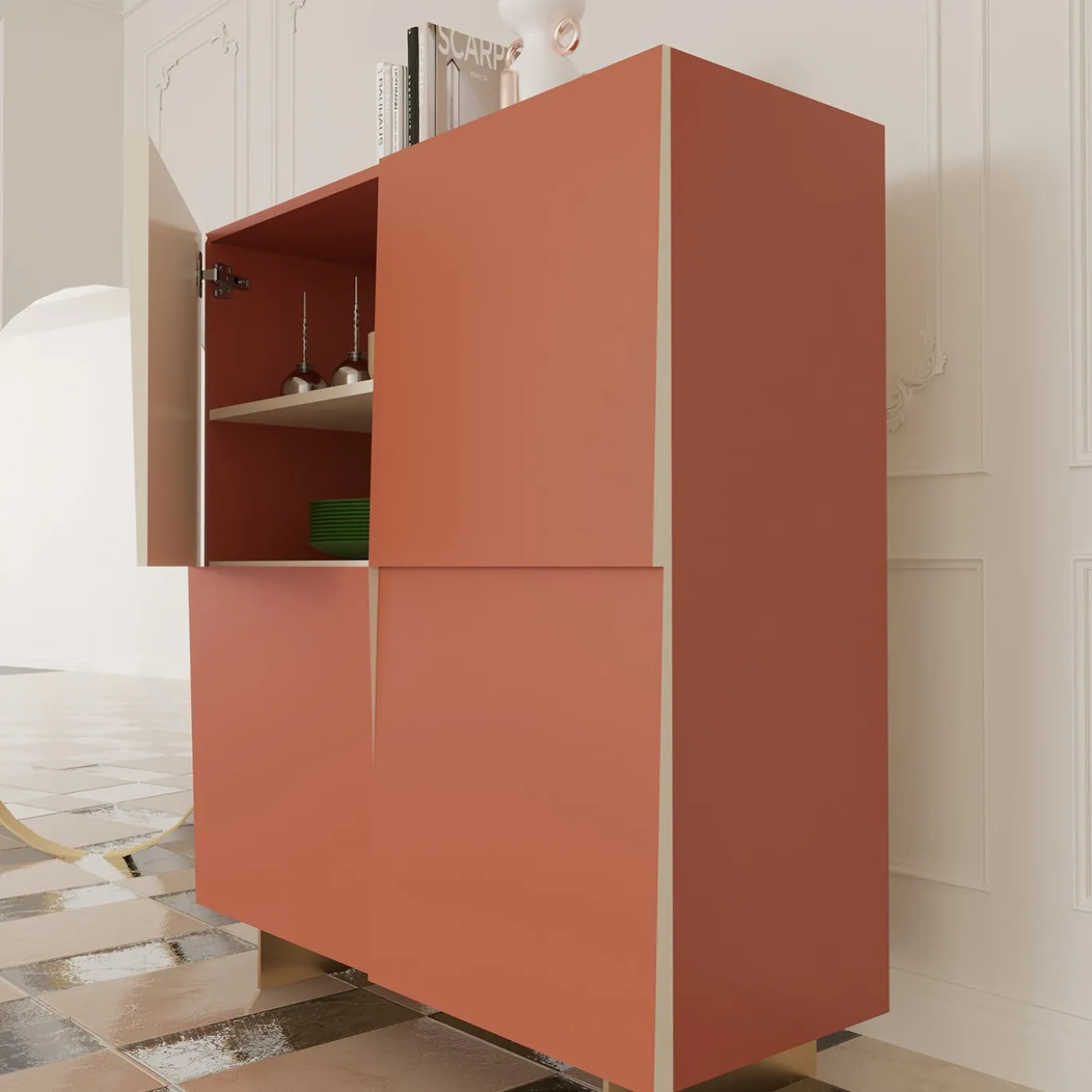 Credenza Minimalista V Alta in Legno Arancione