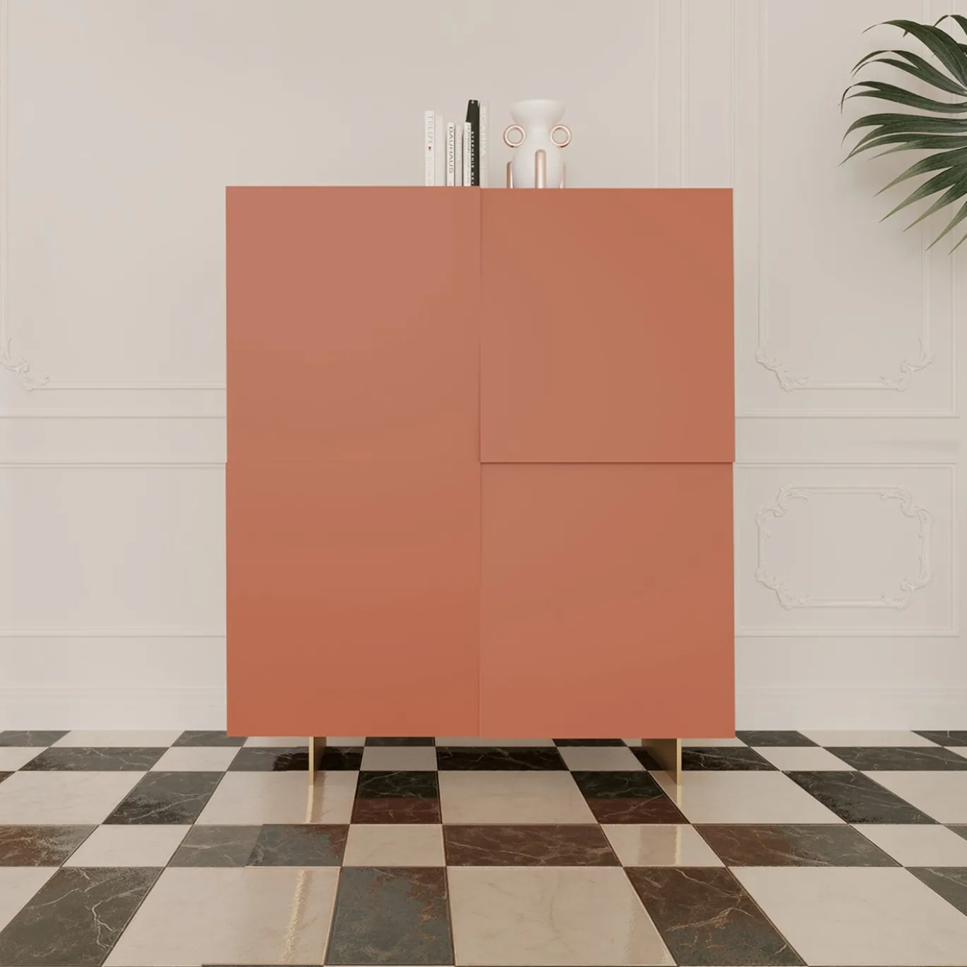 Credenza Minimalista V Alta in Legno Arancione
