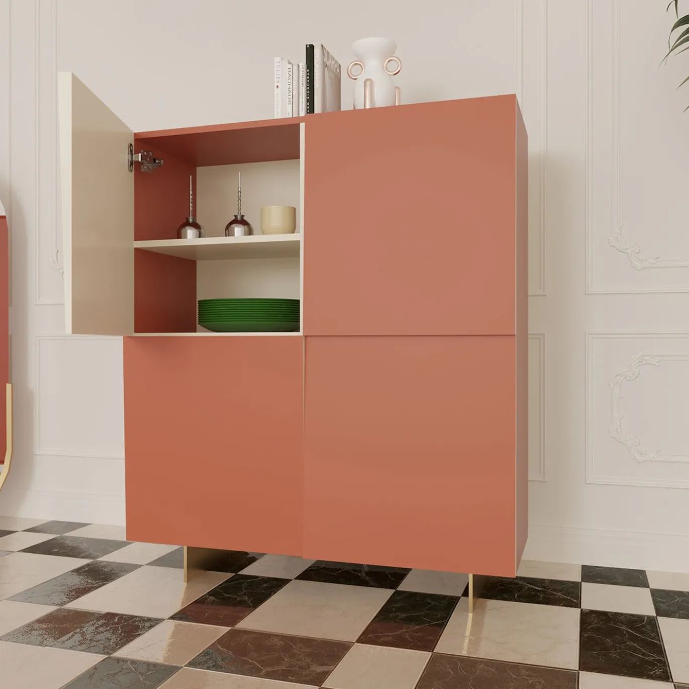 Credenza Minimalista V Alta in Legno Arancione