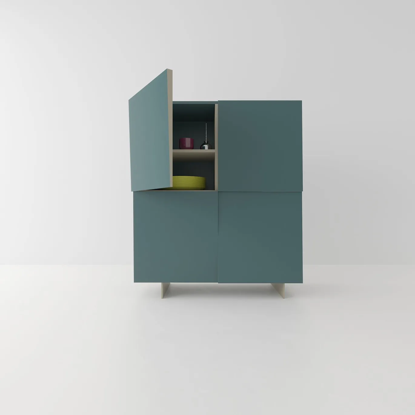 Credenza minimalista V alta in legno laccato verde