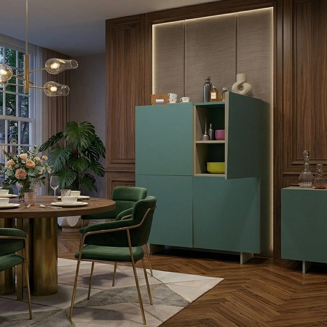 Credenza minimalista V alta in legno laccato verde