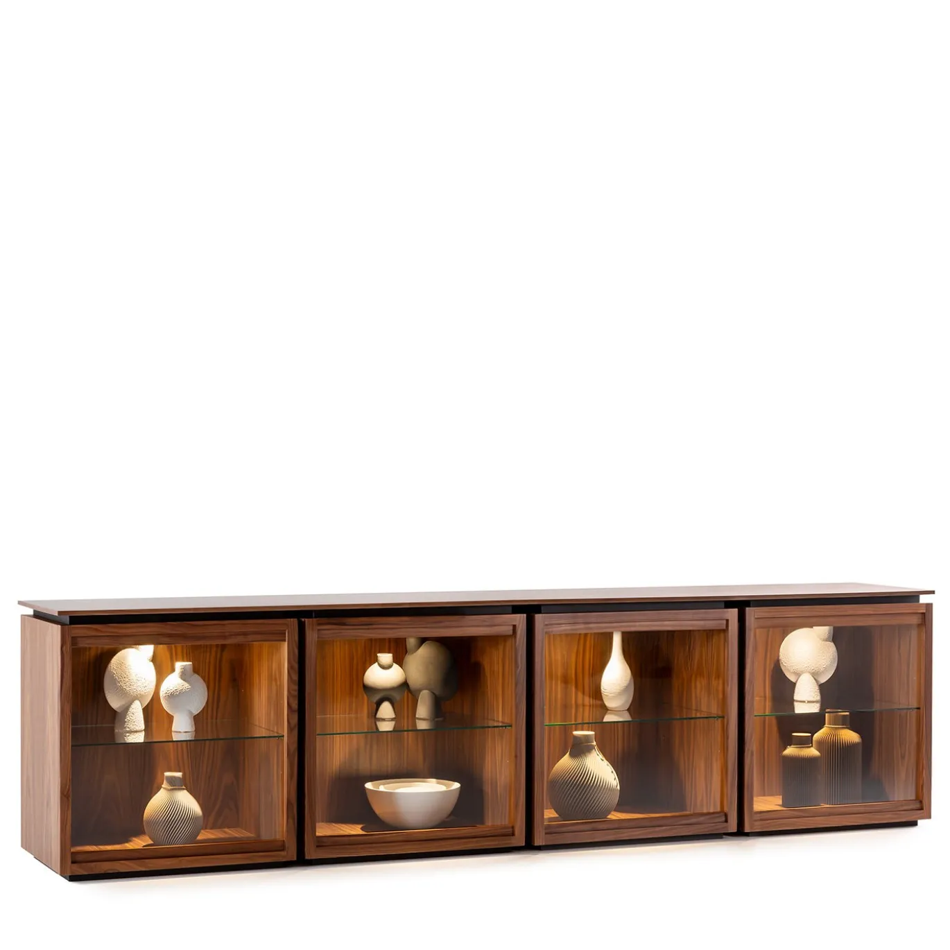 Credenza modulare Mesh con 4 contenitori e ante in vetro di Gabriele Cappelletti