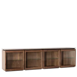 Credenza modulare Mesh con 4 contenitori e ante in vetro di Gabriele Cappelletti