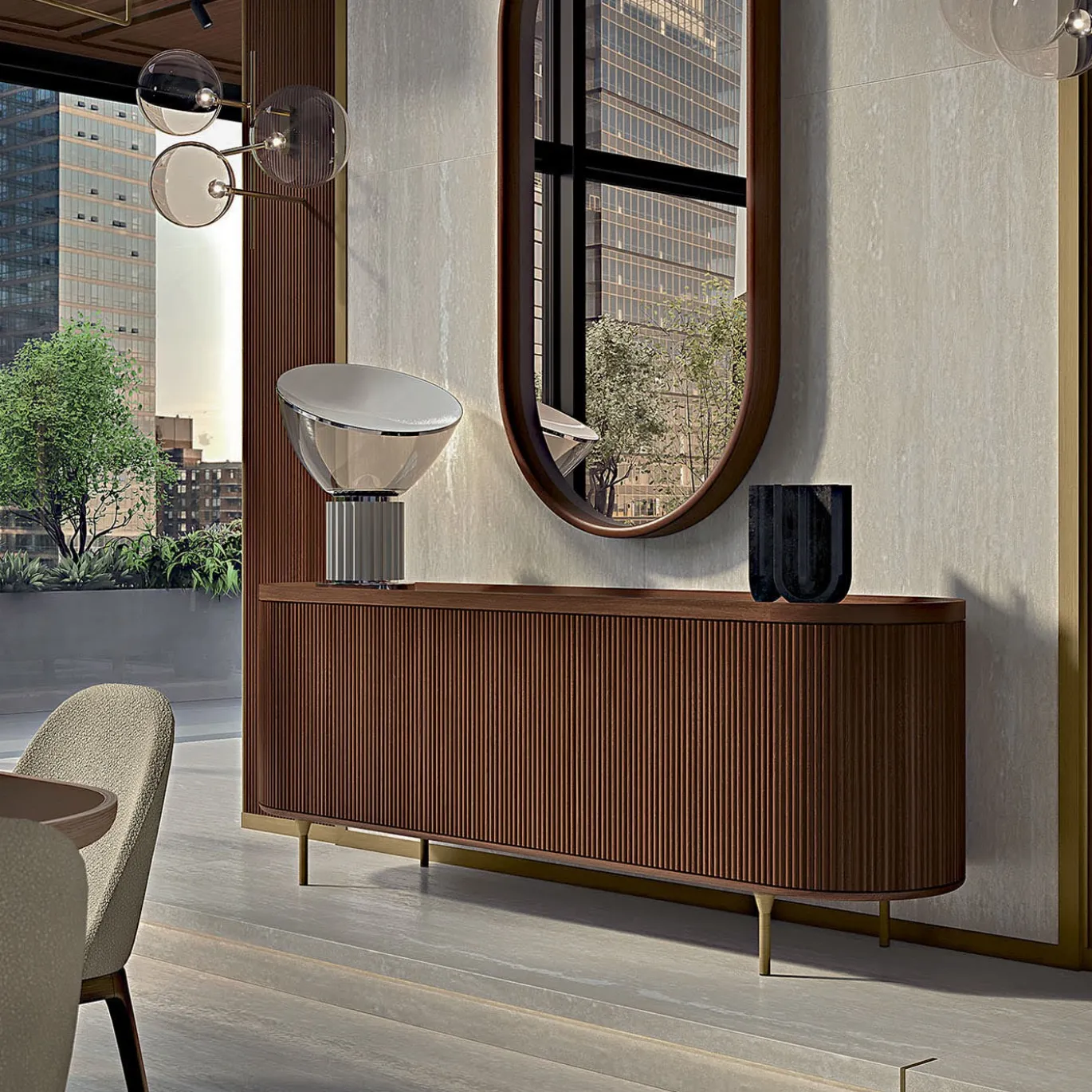 Credenza Opale a 3 ante in noce canalizzato