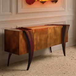 Credenza Opus Futura in legno e pelle cioccolato di Carlo Rampazzi
