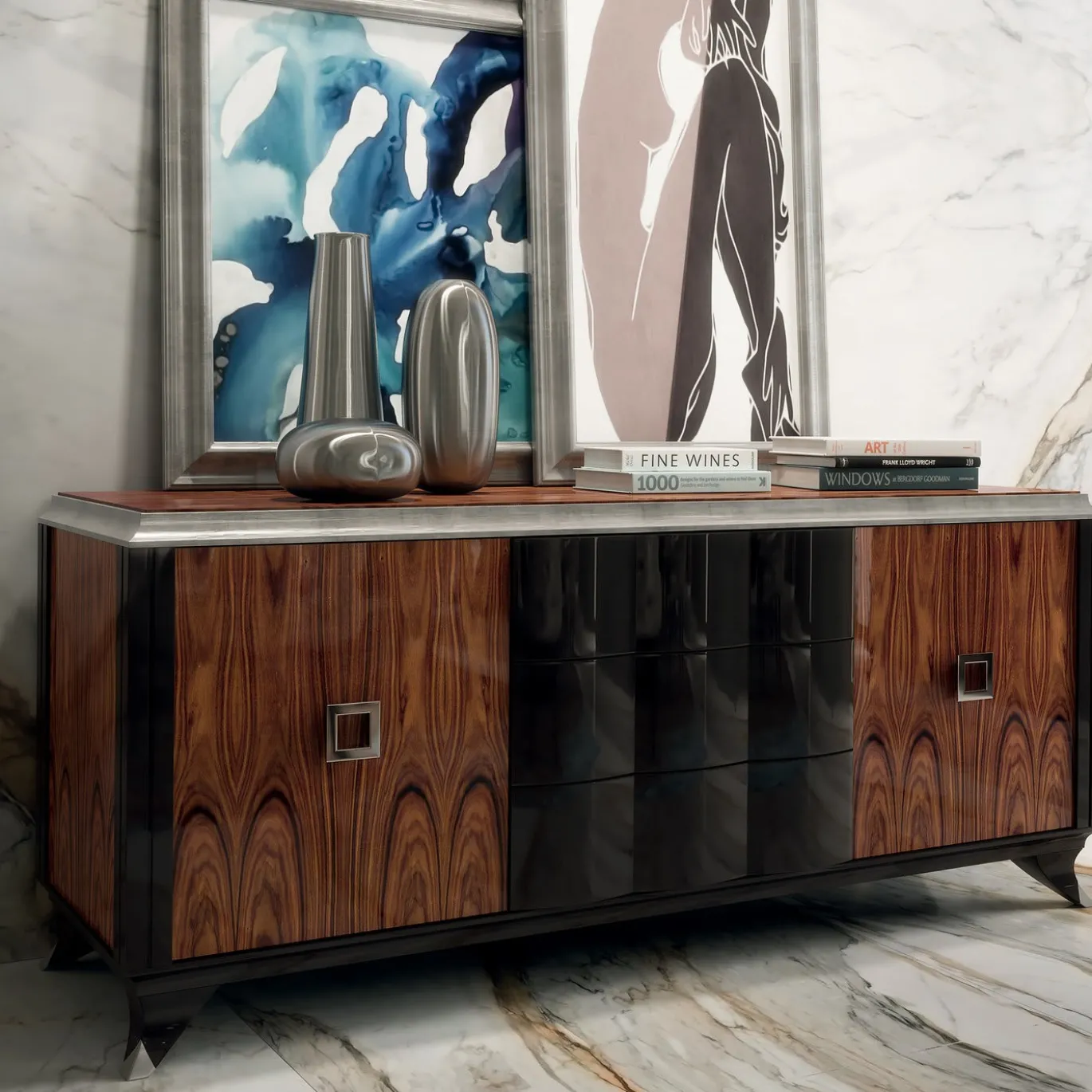 Credenza Oscar con 2 porte e 3 cassetti