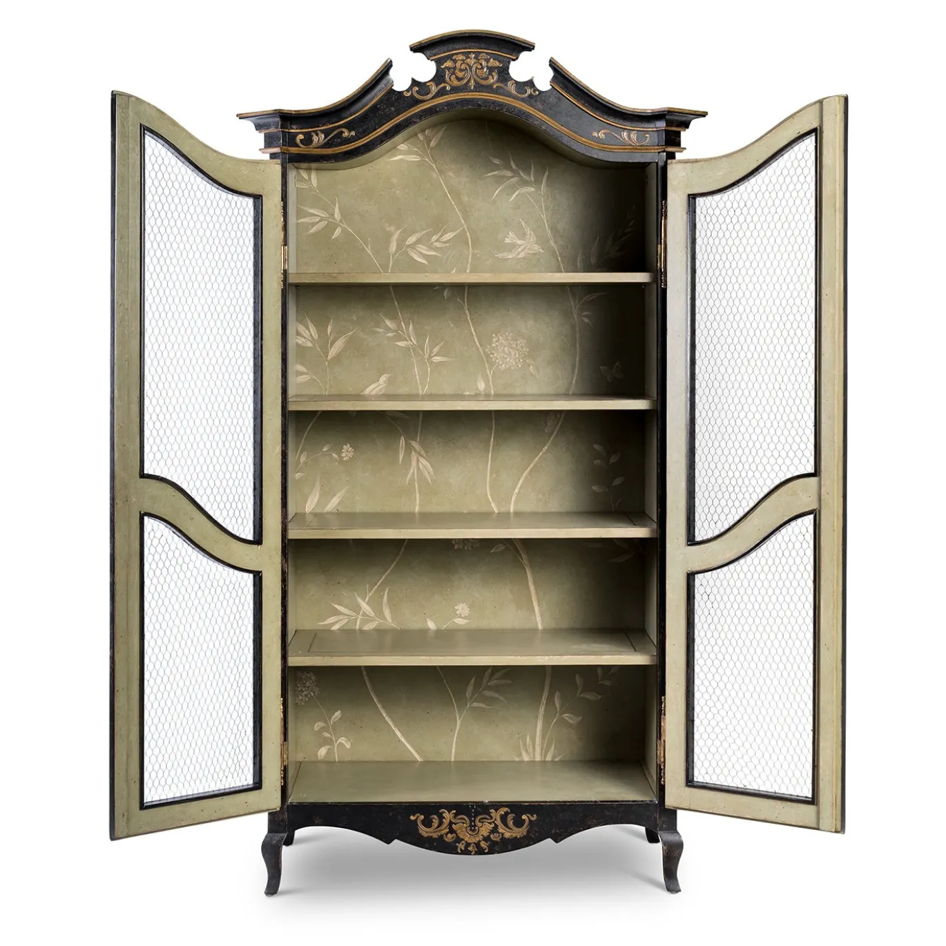 Credenza Padua Hutch Nera con rami verdi in crescita