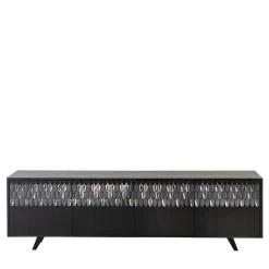 Credenza Plume a 4 ante in ceramica e legno nero