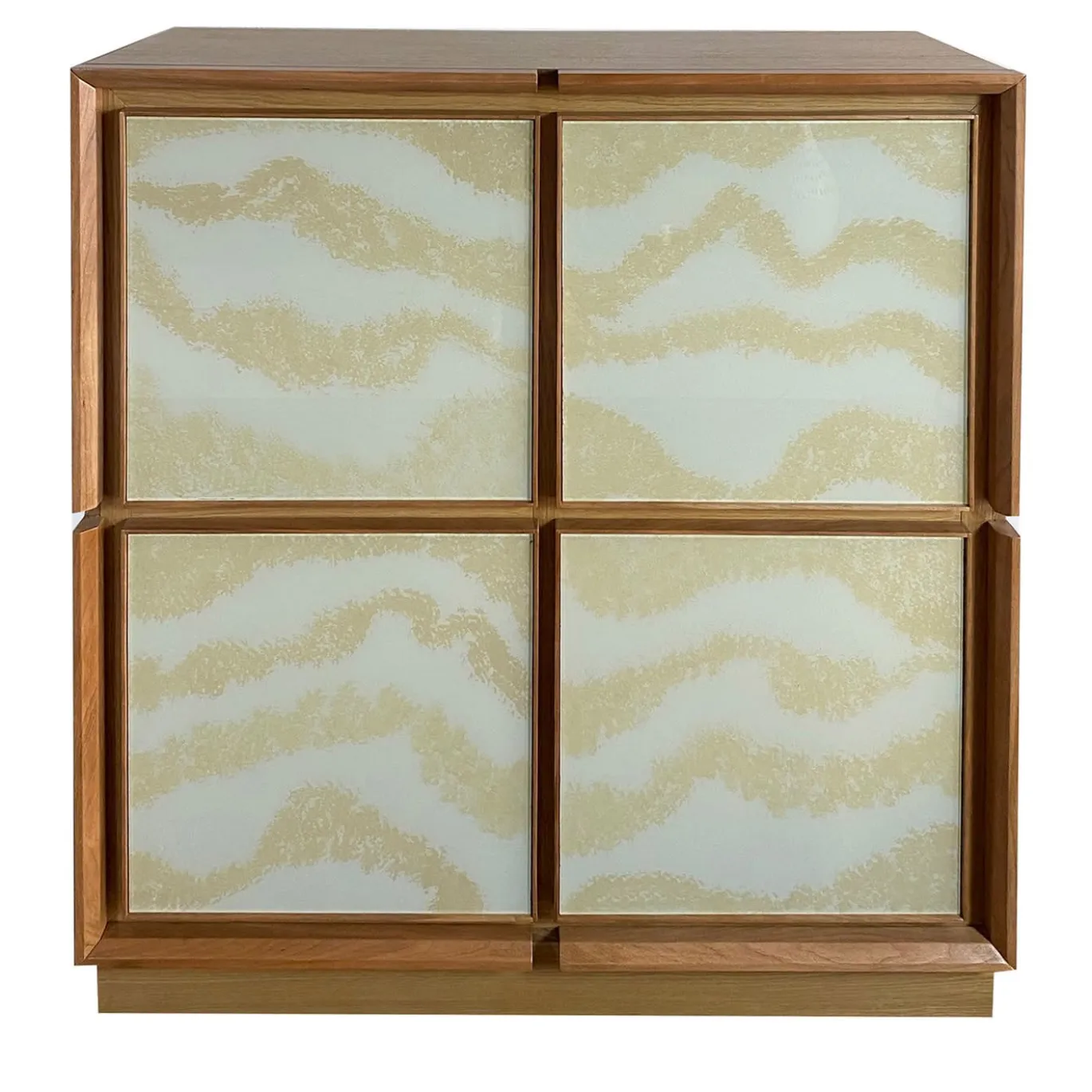 Credenza quadrata a 4 ante in vetro e rovere di Mascia Meccani