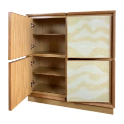Credenza quadrata a 4 ante in vetro e rovere di Mascia Meccani