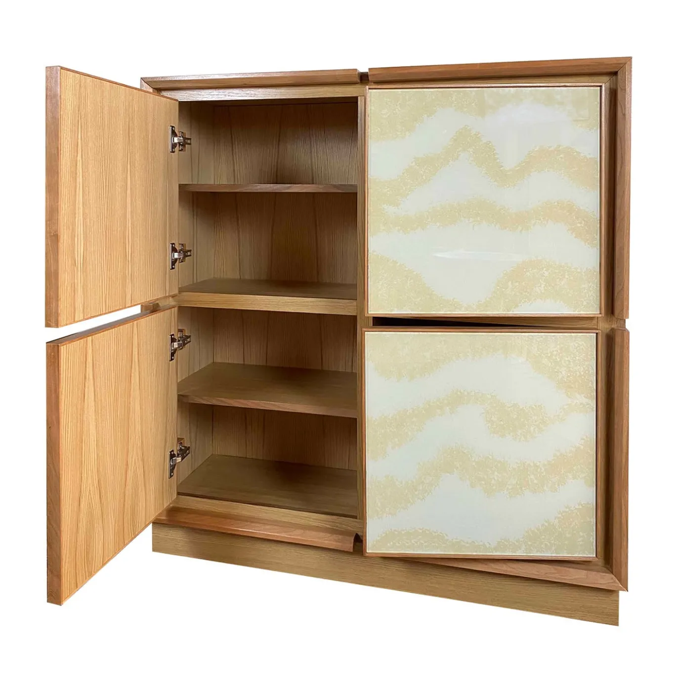 Credenza quadrata a 4 ante in vetro e rovere di Mascia Meccani