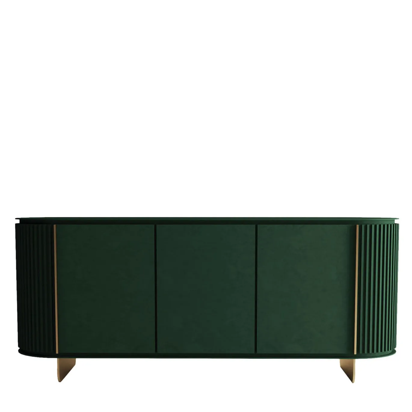 Credenza rotonda verde Dobos con accenti in metallo