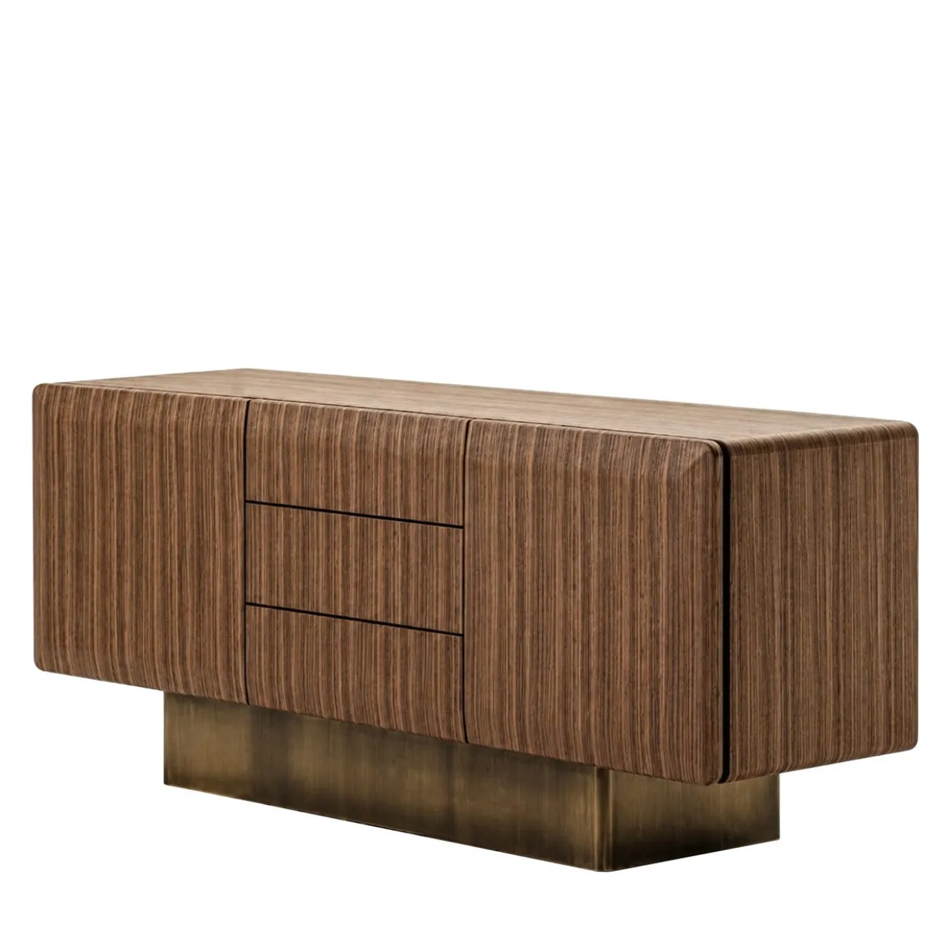 Credenza SIR 3 in noce con base in ottone bronzato