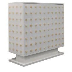 Credenza Sphera in laccato bianco lucido con dettagli in vetro di Murano
