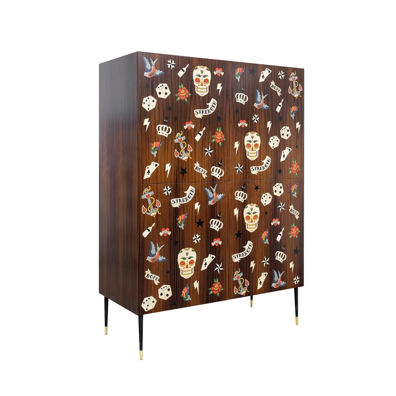 Credenza Tattoo con tradizionali intarsi americani
