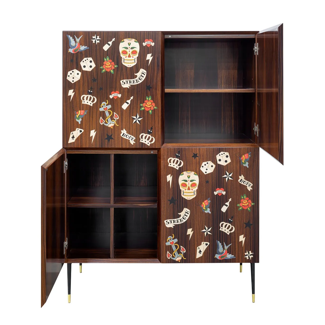 Credenza Tattoo con tradizionali intarsi americani
