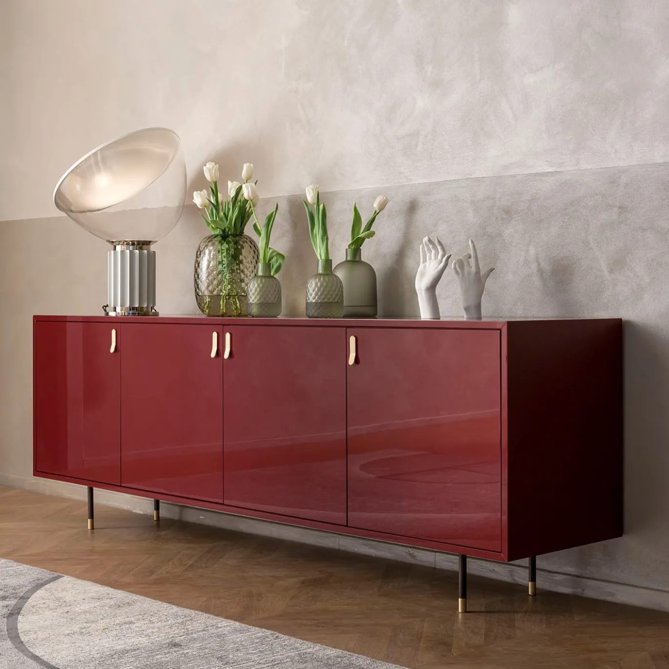 Credenza Universe a 4 porte rosso marsala