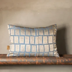 Cuscino Asplenio rettangolare a motivi blu e beige