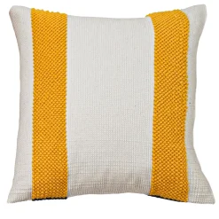 Cuscino bifacciale ecrù, giallo e blu