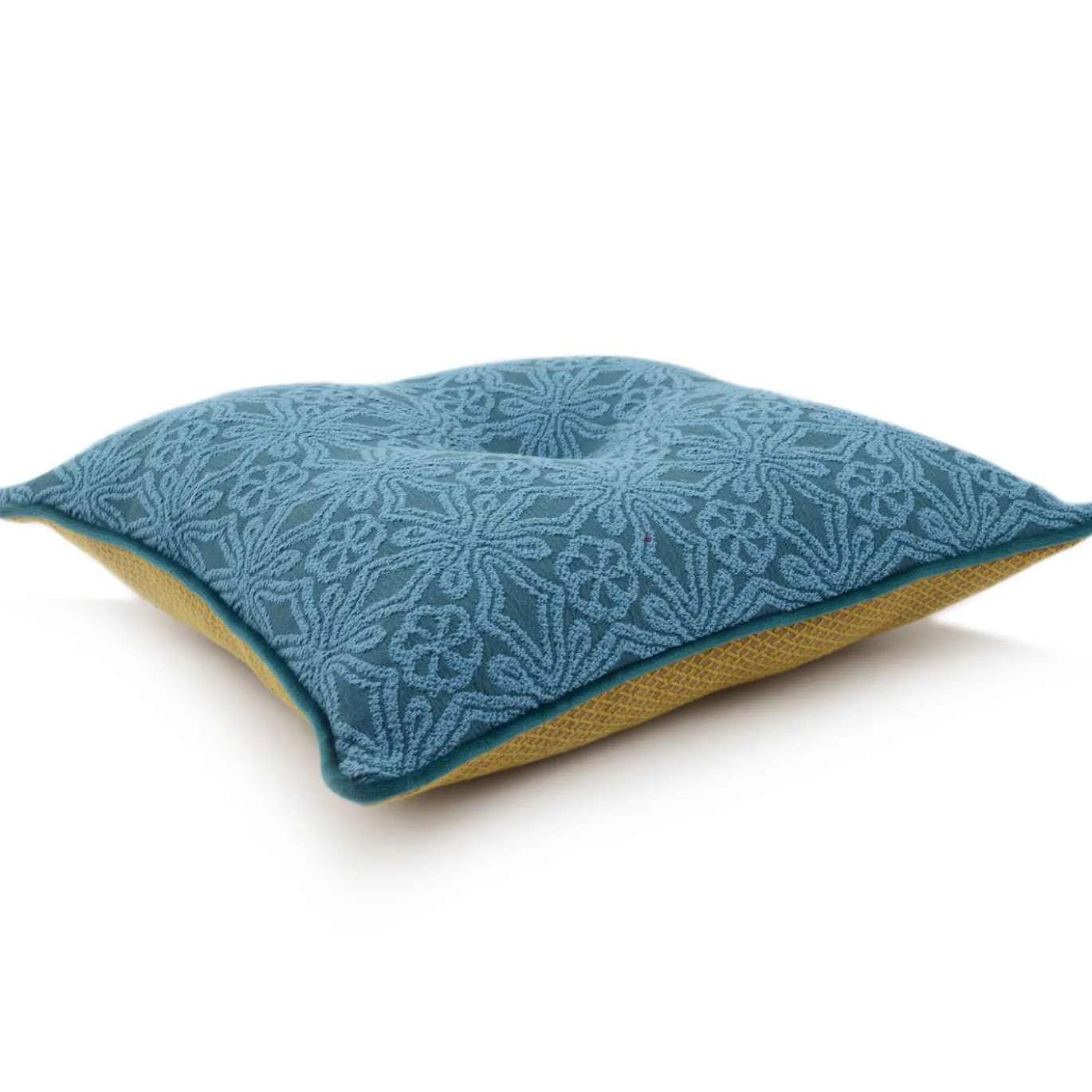 Cuscino Carré azzurro in tessuto jacquard floreale