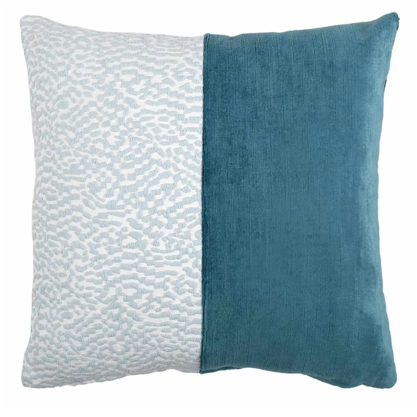 Cuscino Carrè Bis blu in Velluto di Lino e Tessuto Jacquard