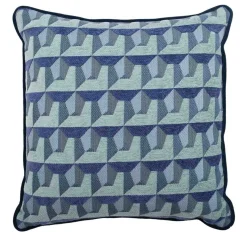 Cuscino Carrè blu in tessuto jacquard geometrico