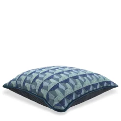 Cuscino Carrè blu in tessuto jacquard geometrico