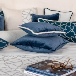 Cuscino Carrè in velluto di lino blu