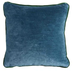 Cuscino Carrè quadrato blu in lino e velluto di seta