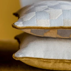 Cuscino Carrè senape in tessuto jacquard Pied-De-Poule