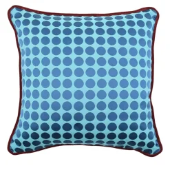 Cuscino Carrè turchese e blu in tessuto jacquard a pois