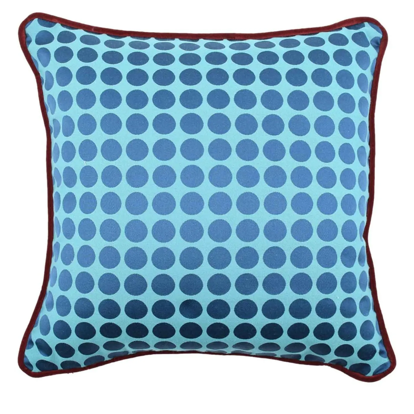 Cuscino Carrè turchese e blu in tessuto jacquard a pois