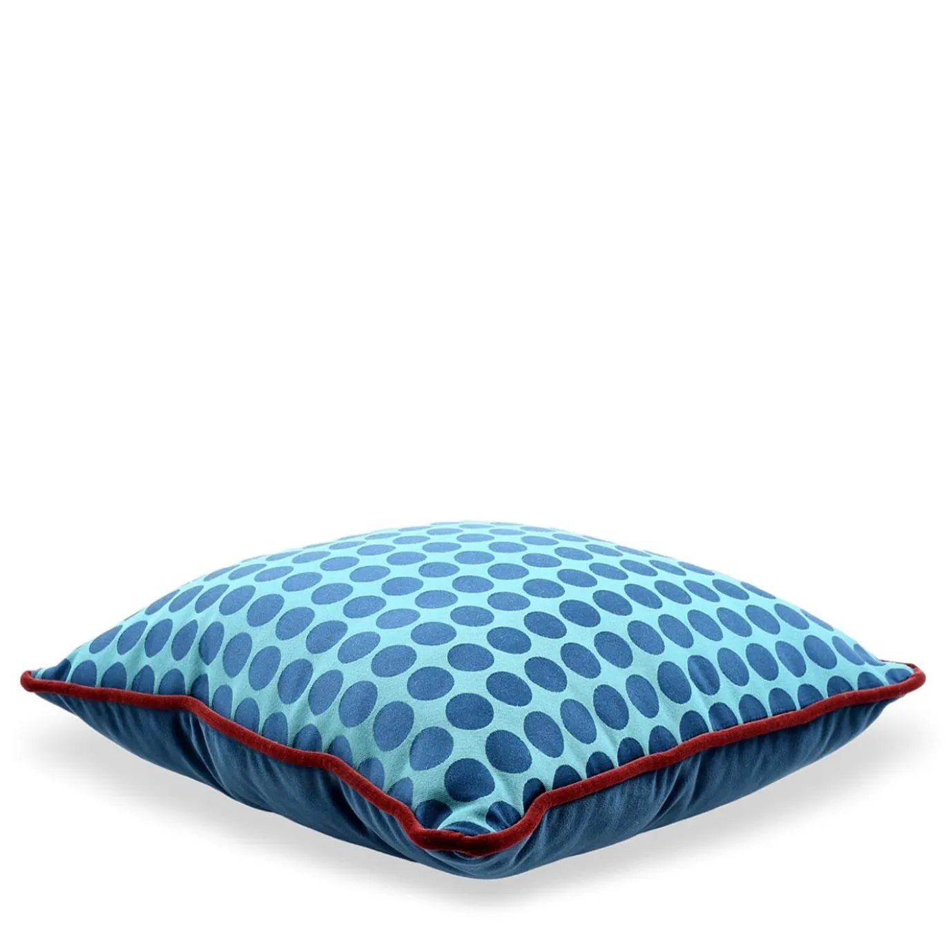 Cuscino Carrè turchese e blu in tessuto jacquard a pois