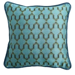 Cuscino Carrè turchese in tessuto jacquard e velluto di lino