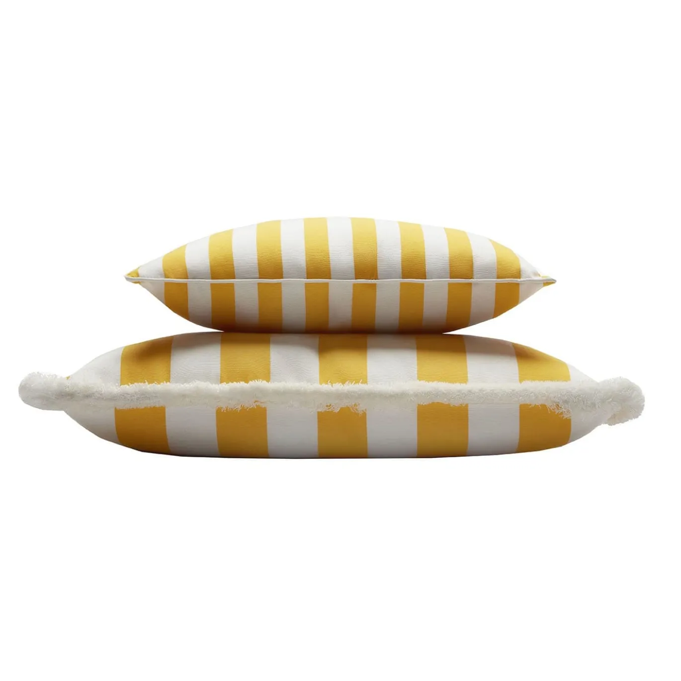 Cuscino da esterno Happy bianco e giallo con frange