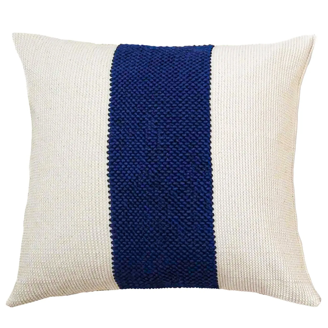 Cuscino ecru, blu e giallo