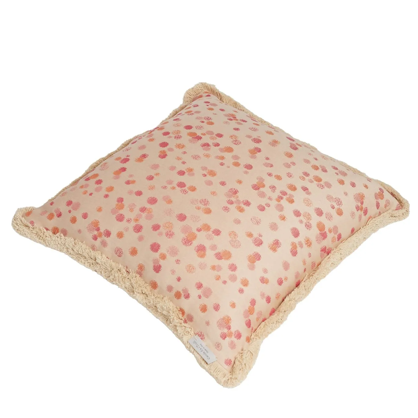 Cuscino grande con frange di rosa e corallo