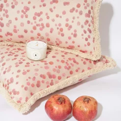 Cuscino grande con frange rosse e fucsia