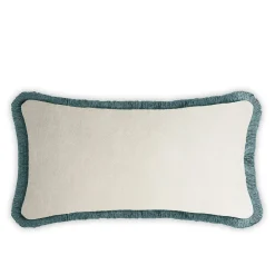 Cuscino Happy in velluto bianco e verde verde acqua per coppie