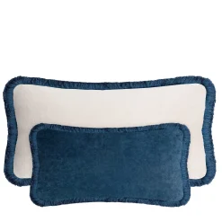 Cuscino Happy in velluto bianco e blu a forma di coppia